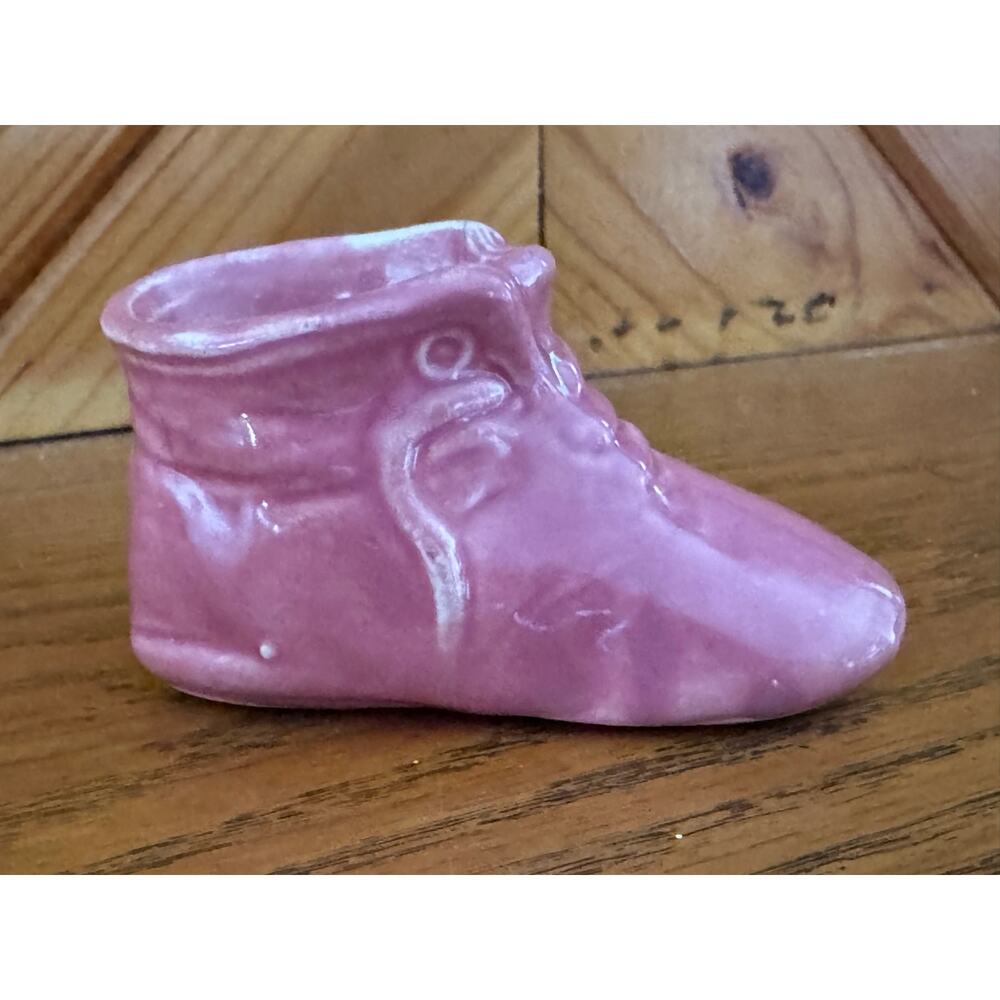 Vintage Pink Baby Boot Planter Ceramic Nursery Decor Shoe Vase